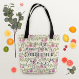 Limited Edition Premium Tote Bag - I Am More Than A Conquerer In Christ (Design: Red Floral)