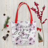 Limited Edition Premium Tote Bag - Receive Jesus' Joy Today (Design: Purple Floral)
