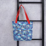 Limited Edition Premium Tote Bag - Be Still, He Fights For You (Design: Mermaid Scales Blue)