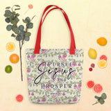 Limited Edition Premium Tote Bag - Pursue Jesus And Prosper (Design: Red Floral)