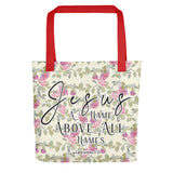 Limited Edition Premium Tote Bag - Jesus A Name Above All Names (Design: Red Floral)