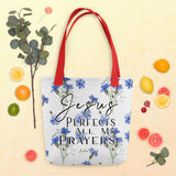 Limited Edition Premium Tote Bag - Jesus Perfects All My Prayers (Design: Blue Floral)