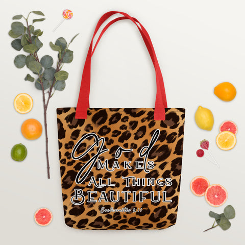 Limited Edition Premium Tote Bag - God Makes All Things Beautiful (Design: Leopard)