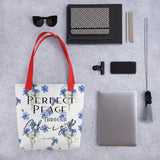 Limited Edition Premium Tote Bag - Perfect Peace Through Christ (Design: Blue Floral)