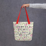 Limited Edition Premium Tote Bag - Perfect Peace Through Christ (Design: Red Floral)
