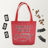 Limited Edition Premium Tote Bag - Perfect Peace Through Christ (Design: Textured Red)