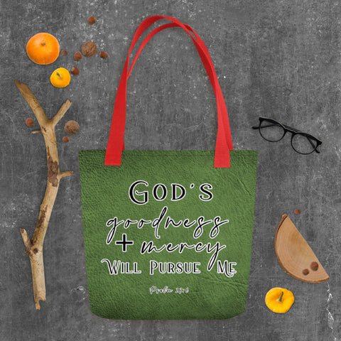 Limited Edition Premium Tote Bag - God's Goodness + Mercy Will Pursue Me (Design: Textured Green)