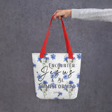 Limited Edition Premium Tote Bag - Encounter Jesus & Be Transformed (Design: Blue Floral)