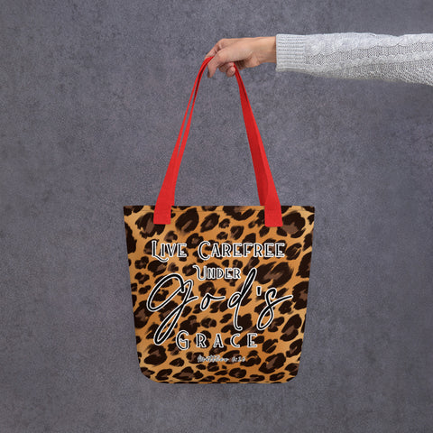 Limited Edition Premium Tote Bag - Live Carefree Under God's Grace (Design: Leopard)