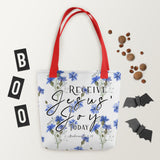 Limited Edition Premium Tote Bag - Receive Jesus' Joy Today (Design: Blue Floral)