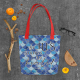 Limited Edition Premium Tote Bag - By His Stripes I Am Healed (Design: Mermaid Scales Blue)