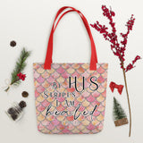 Limited Edition Premium Tote Bag - By His Stripes I Am Healed (Design: Mermaid Scales Pink)