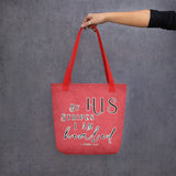 Limited Edition Premium Tote Bag - By His Stripes I Am Healed (Design: Textured Red)