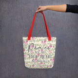 Limited Edition Premium Tote Bag - Peace Let Not Your Heart Be Troubled (Design: Red Floral)
