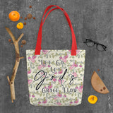 Limited Edition Premium Tote Bag - Let Go, Let God's Grace Flow (Design: Red Floral)