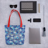 Limited Edition Premium Tote Bag - God's Promises Fills Me With Faith (Design: Mermaid Scales Blue)