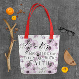Limited Edition Premium Tote Bag - God's Promises Fills Me With Faith (Design: Purple Floral)