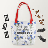 Limited Edition Premium Tote Bag - I Am More Than A Conquerer In Christ (Design: Blue Floral)