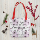 Limited Edition Premium Tote Bag - I Am More Than A Conquerer In Christ (Design: Purple Floral)