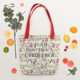 Limited Edition Premium Tote Bag - I Am More Than A Conquerer In Christ (Design: Red Floral)