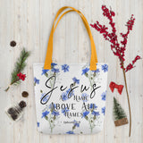 Limited Edition Premium Tote Bag - Jesus A Name Above All Names (Design: Blue Floral)