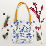 Limited Edition Premium Tote Bag - Jesus A Name Above All Names (Design: Blue Floral)