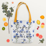 Limited Edition Premium Tote Bag - Jesus Perfects All My Prayers (Design: Blue Floral)