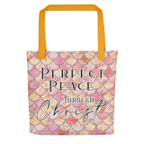 Limited Edition Premium Tote Bag - Perfect Peace Through Christ (Design: Mermaid Scales Pink)