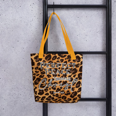 Limited Edition Premium Tote Bag - Perfect Peace Through Christ (Design: Leopard)