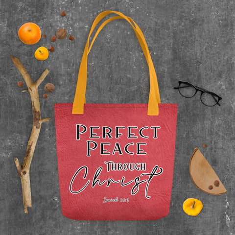 Limited Edition Premium Tote Bag - Perfect Peace Through Christ (Design: Textured Red)