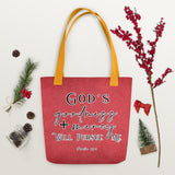 Limited Edition Premium Tote Bag - God's Goodness + Mercy Will Pursue Me (Design: Red Textured)