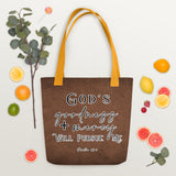 Limited Edition Premium Tote Bag - God's Goodness + Mercy Will Pursue Me (Design: Textured Brown)