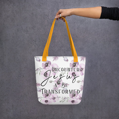 Limited Edition Premium Tote Bag - Encounter Jesus & Be Transformed (Design: Purple Floral)