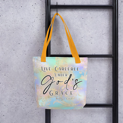 Limited Edition Premium Tote Bag - Live Carefree Under God's Grace (Design: Golden Spring)