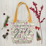 Limited Edition Premium Tote Bag - Live Carefree Under God's Grace (Design: Red Floral)