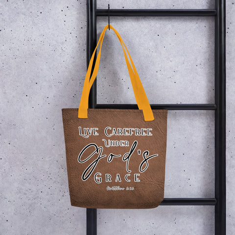 Limited Edition Premium Tote Bag - Live Carefree Under God's Grace (Design: Golden Spring)