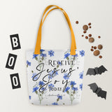 Limited Edition Premium Tote Bag - Receive Jesus' Joy Today (Design: Blue Floral)