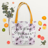 Limited Edition Premium Tote Bag - Jesus Forgives & Heals (Design: Purple Floral)