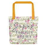 Limited Edition Premium Tote Bag - Jesus Forgives & Heals (Design: Red Floral)