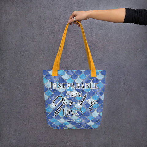 Limited Edition Premium Tote Bag - Inseparable From God's Love (Design: Mermaid Scales Blue)