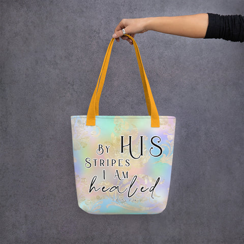 Limited Edition Premium Tote Bag - By His Stripes I Am Healed (Design: Golden Spring)