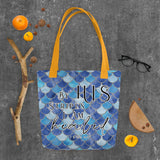 Limited Edition Premium Tote Bag - By His Stripes I Am Healed (Design: Mermaid Scales Blue)