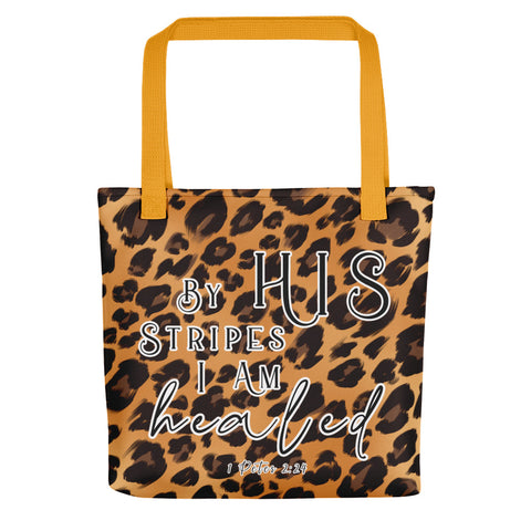 Limited Edition Premium Tote Bag - By His Stripes I Am Healed (Design: Leopard)