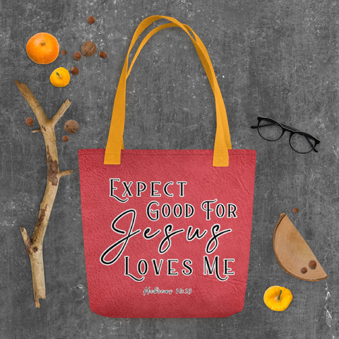 Limited Edition Premium Tote Bag - Expect Good For Jesus Loves Me (Design: Textured Red)