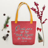 Limited Edition Premium Tote Bag - Peace Let Not Your Heart Be Troubled (Design: Textured Red)