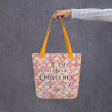 Limited Edition Premium Tote Bag - I Am More Than A Conquerer In Christ (Design: Mermaid Scales Pink)