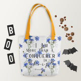 Limited Edition Premium Tote Bag - I Am More Than A Conquerer In Christ (Design: Blue Floral)