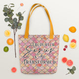Limited Edition Premium Tote Bag - Encounter Jesus & Be Transformed (Design: Mermaid Scales Pink)