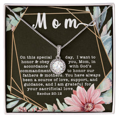 Eternal Hope CZ Crystal 14K White Gold Finish Necklace ~Exodus 20:12~
