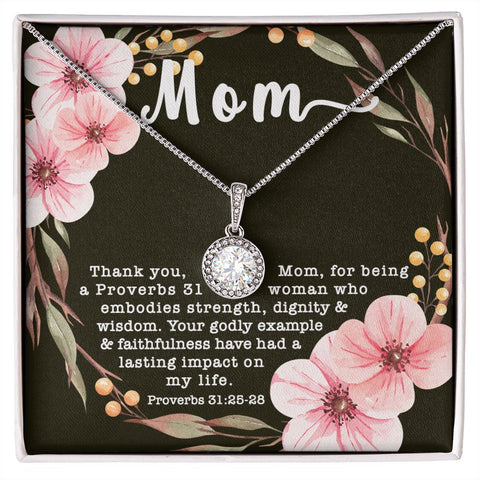 Eternal Hope CZ Crystal 14K White Gold Finish Necklace ~Proverbs 31:25-28~